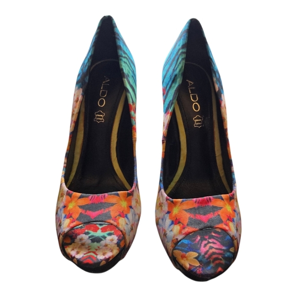Aldo Colorful Floral And Zebra Print Mix Stiletto Heels Size 7 5 - Picture 2 of 9